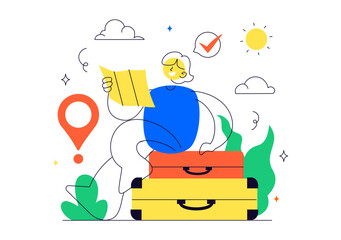 Solo Travel Vector Illustration Featuring a Character Traveling Alone for Outdoor Relaxation, Vacation Activities, and an Adventurous Lifestyle