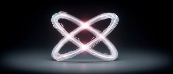 Abstract interwoven glowing energy loops with bright pink light in the center