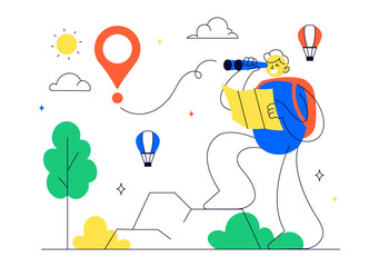 Solo Travel Vector Illustration Featuring a Character Traveling Alone for Outdoor Relaxation, Vacation Activities, and an Adventurous Lifestyle