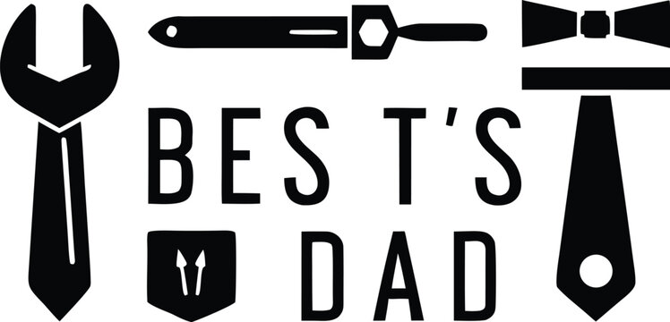 Photo of a fathers day design with wrench, tie, and bow tie celebrates the best dad with love and appreciation
