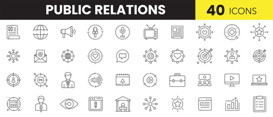 Public Relations Strategy – Line Art Icon Set