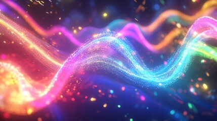 Radiant Waveforms: An Abstract Symphony of Light, Color, and Shimmering Particles