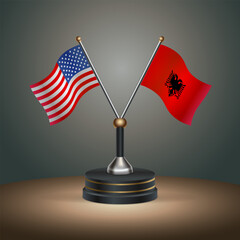 United States (USA) relations and Albania table flag with gradient color background