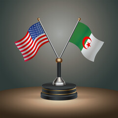 United States (USA) relations and Algeria table flag with gradient color background