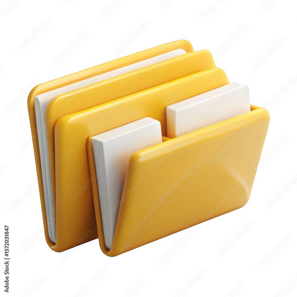Aufkleber 3d render of yellow file folder icon isolated on transparent background