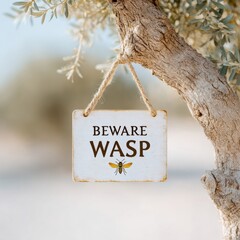 Premium Authentic Outdoor Safety Sign Warning Beware Wasp Nest on Tree for Public Park Risk Prevention and Modern Environmental Awareness Campaigns