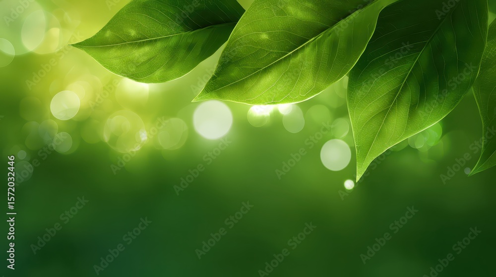 Aufkleber a serene gradient background in green hues with floating light bokeh and leaf shadows, ideal for eco