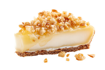 3D Render a piece of cheesecake with nuts on top