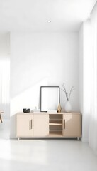 Minimalist White Wall Interior A Modern Cabinet And Decor Elements 3D Rendering