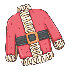 A charming and whimsical illustration of a Christmas cookie shaped like an "ugly Christmas sweater." The pink frosted sweater is adorned with colorful, leaf-shaped sprinkles resembling festive holiday