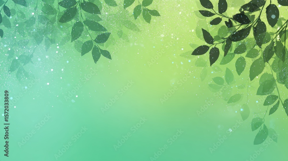 Aufkleber soft green gradient background with gentle bokeh lights and subtle natural leaf patterns, creating a