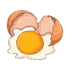 A vibrant and clear illustration of a freshly cracked egg, showcasing a perfectly round, rich orange yolk nestled within its translucent white