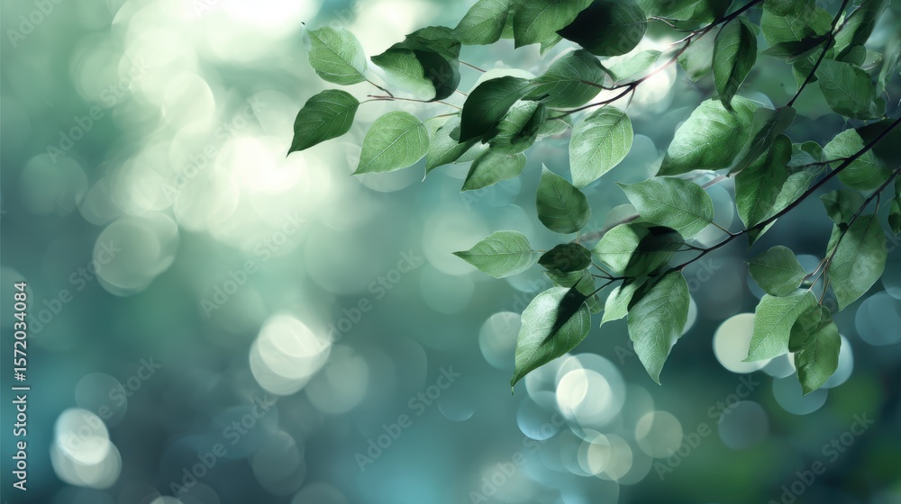 Aufkleber soothing green gradient with soft bokeh circles and light leaf shadows, creating a clean and serene 
