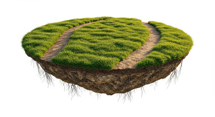 Floating Island with Dirt Paths and Green Grass