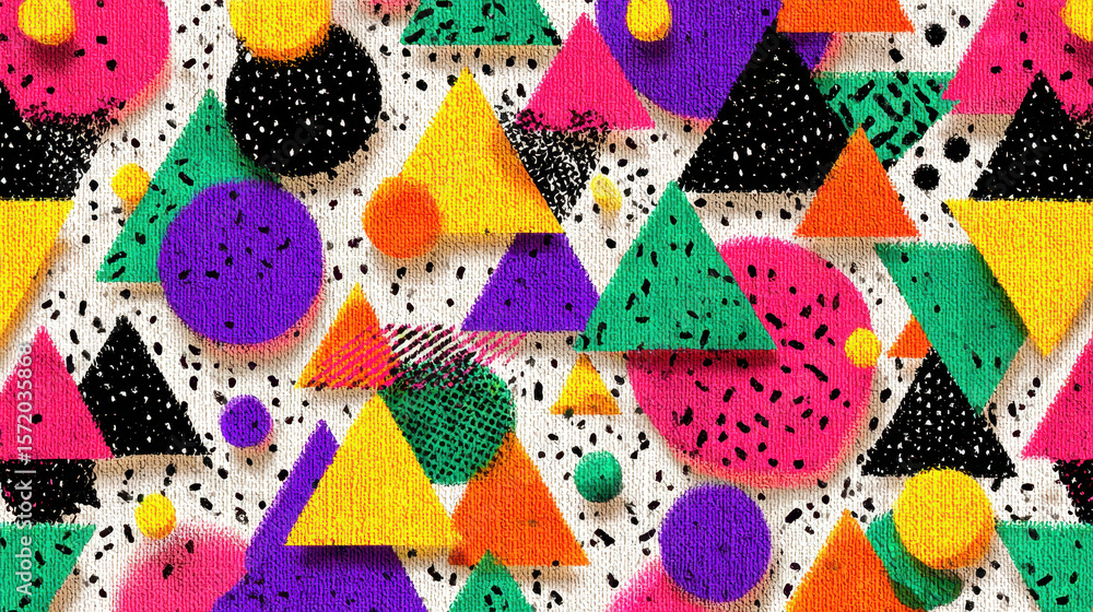 Aufkleber fun and bright retro geometric pattern with triangles and circles