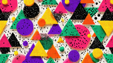 Fun and Bright Retro Geometric Pattern with Triangles and Circles