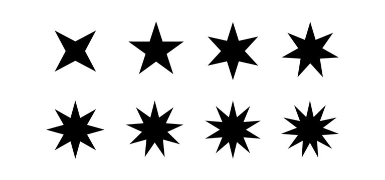 various shapes of star icons, isolated on white background