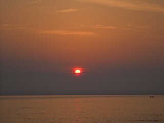 Early dawn, sea horizon sunrise, beautiful natural sunrise dawn seascape background, Yeongdeok sea,...