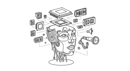 AI head schematic on white background.