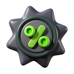 3d realistic green percentage discount badge isolated on transparent background