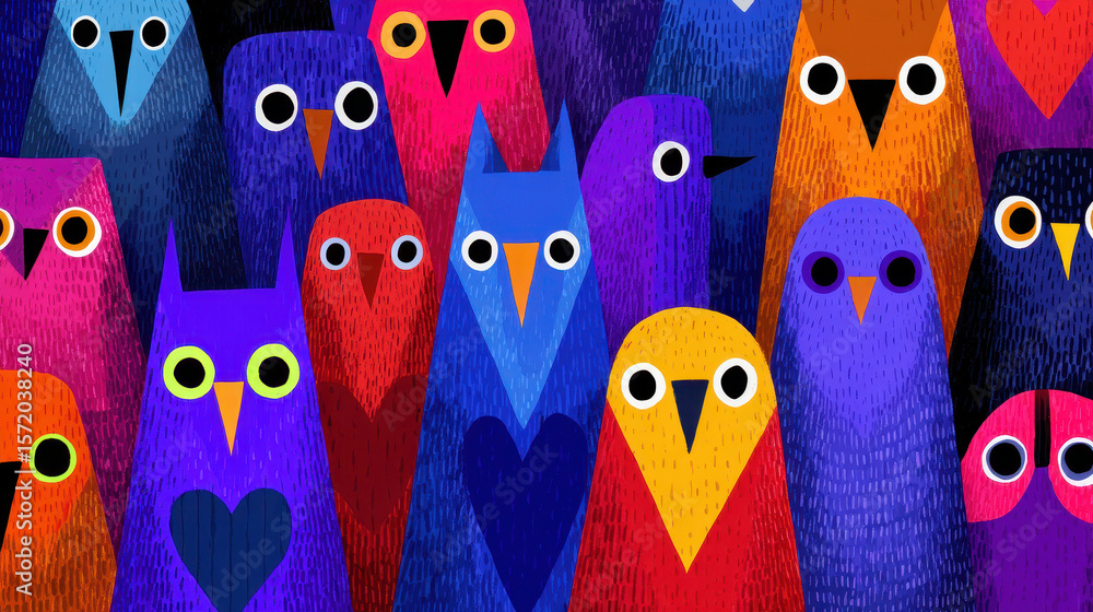 Poster abstract colorful owls seamless pattern design
