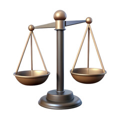 3d realistic bronze scales of justice isolated on transparent background