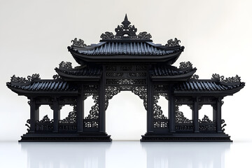 chinese pavilion in the garden, concept design tattoo