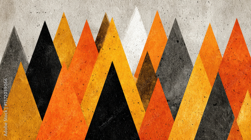 Poster abstract geometric pattern with triangles: warm earth tones, textured background