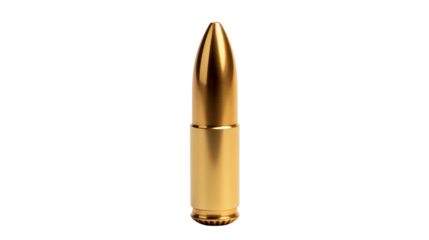 Isolated gold bullet on a black backdrop, ammunition cartridge detail shines