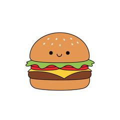 Cute Burger Cartoon with Smiling Face