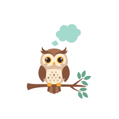 Thinking Owl Illustration: Cute Bird on Branch with Thought Bubble