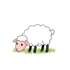 Grazing Sheep Cartoon Illustration on White
