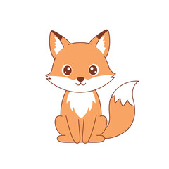 Cute Cartoon Fox Sitting on White Background