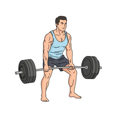 Fototapeta premium Illustrated Man Lifting Barbell, Gym Workout, Fitness Training
