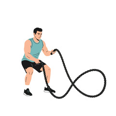 Vector Illustration of a Man Exercising with Battle Ropes