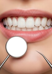 Healthy white teeth and dental tools dental care smile