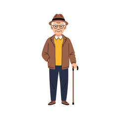 Dignified Senior: A Cartoon Illustration of an Elderly Man with Cane