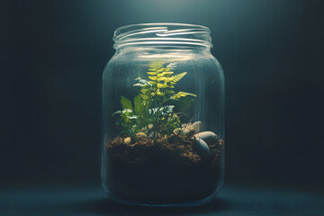 a jar with a plant inside of it