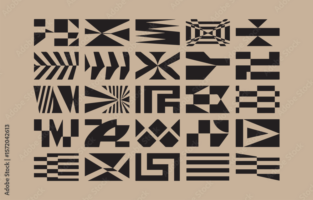 Poster abstract geometric patterns and shapes in black on a beige background modern design elements