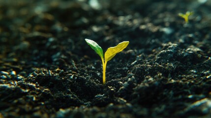 A Tiny Sprout Emerging from Dark Soil: A Symbol of New Beginnings and Growth