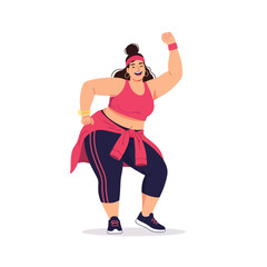 Energetic Plus Size Woman Dancing, Fitness Illustration