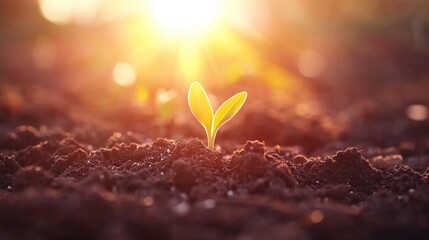 Sunrise Sprout: A Tiny Seedling Emerging in the Golden Hour Light