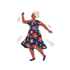 Joyful Senior Woman Dancing, Vector Illustration