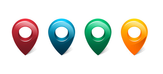 Colorful Map pins set. 3D pointers isolated on white background. Location symbols Realistic vector illustration stock illustration