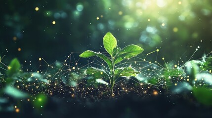 Sapling in Digital Nature: A Futuristic Vision of Growth and Technology