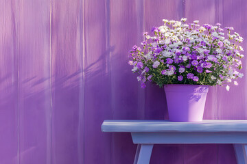 Fototapeta premium a purple potted plant sitting on a table