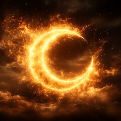 Obraz premium Fiery Crescent Moon in a Dark Sky