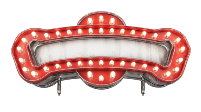 Illuminated red sign with retro style marquee bulbs isolated on transparent background - Powered by Adobe