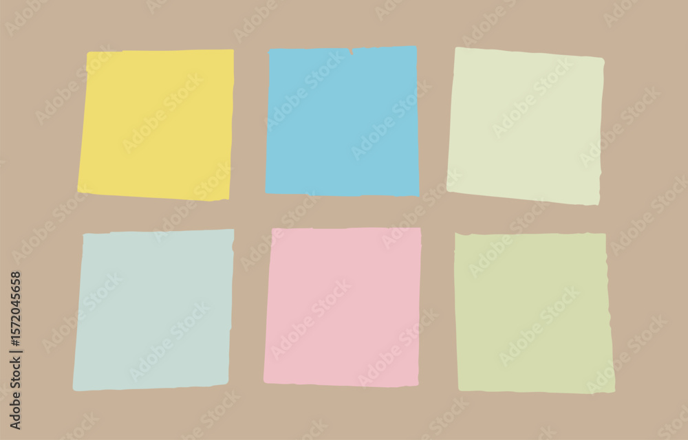 Poster six pastel colored squares arranged in two rows on a neutral background with a subtle textured effec