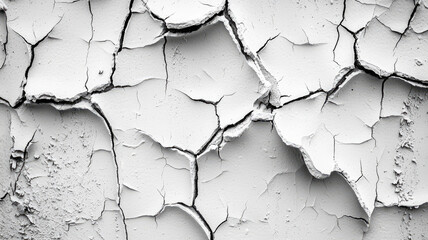 Peeling cracked white paint texture on wall surface with rough grunge detail and aged effect